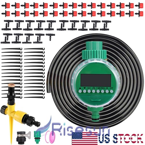 DIY Garden Plant Irrigation System Self Watering Micro Hose Drip Sprinkler Kit