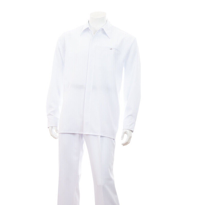 Men's 2pc Walking Suit Long Sleeve Casual Shirt & Pants Set Solid 8 Colors 2612