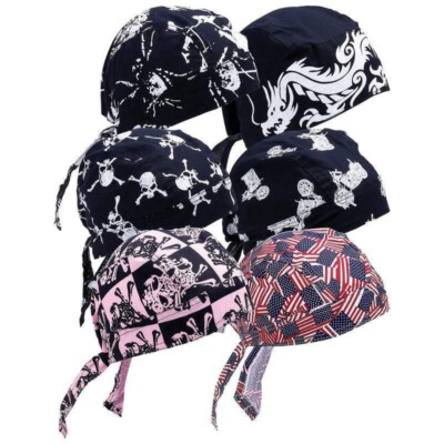 6 Pack Biker Head Wrap Doo-Rag Skull Cotton Caps Do Rag Motorcycle Biker Bandana
