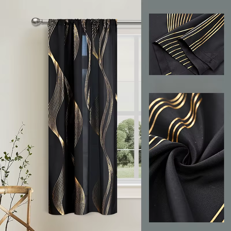 2pcs Luxury Marble Pattern Curtains with Gold Foil Precision, Rod Pocket Window