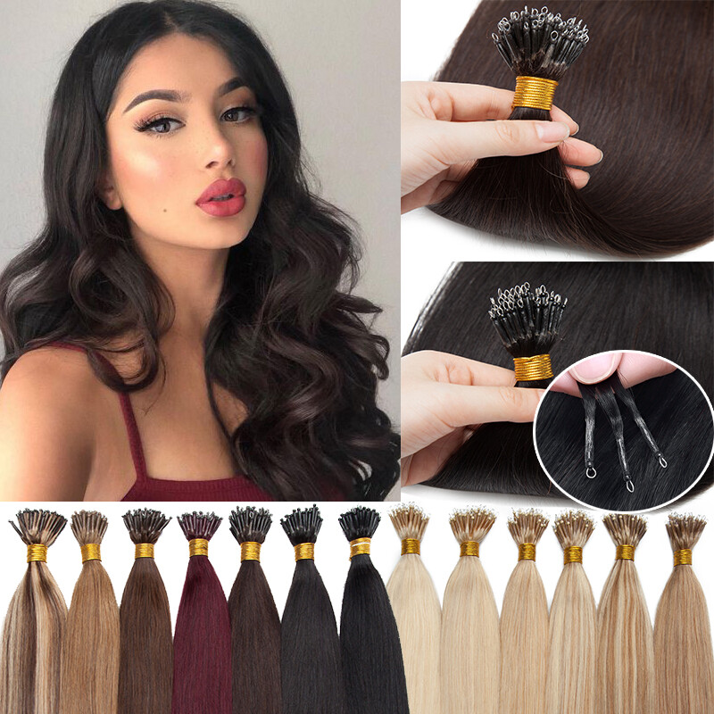 Micro Nano Ring Real Human Hair Extensions Keratin Hairpiece Usa