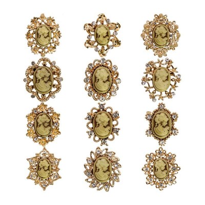12pcs Personality Reliefs Beauty for Head Portrait Student Alloy Women Broo