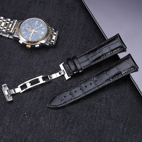 18/20/22/26MM Watch Band Strap Genuine Leather Alligator Deployment Clasp Buckle