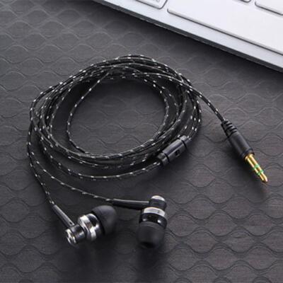 Black In-Ear Earbuds Stereo Tangle Free Braided Cable Cord Q