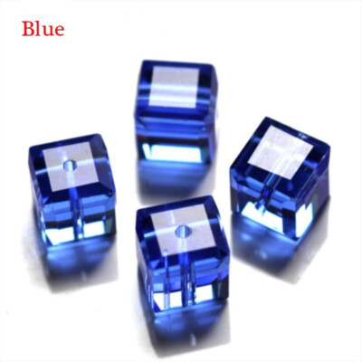 100Pcs4mm blue Cube Crystal Glass Loose Beads For Jewelry DIY Making Spacer Bead