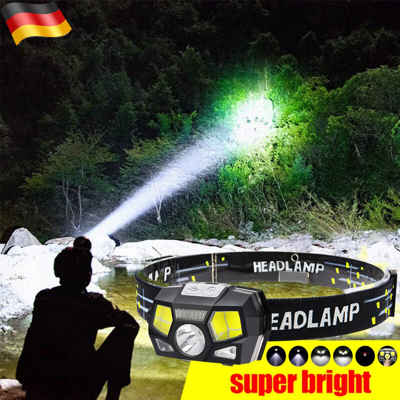 60000LM LED Stirnlampe Super Hell Wiederaufladbar Bewegungssensor Kopflampe USB