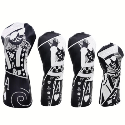 Poker King&Queen Golf Wood Head Covers Driver Fairway Woods Hybrid PU Headcovers