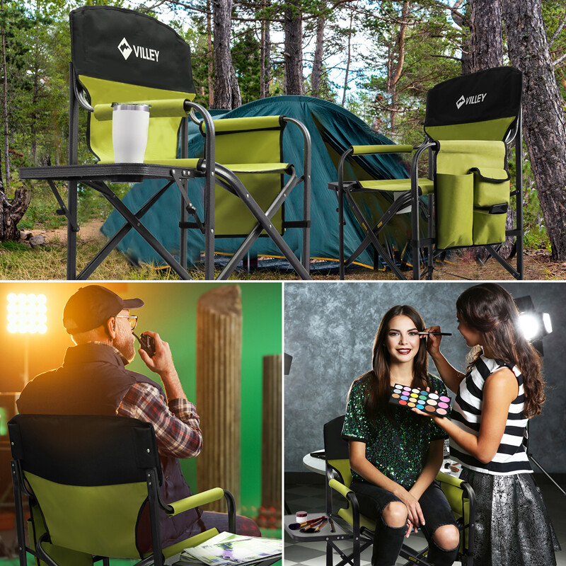 VILLEY Tall Folding Camping Chairs Directors Chair with Foot Rest Fishing Beach