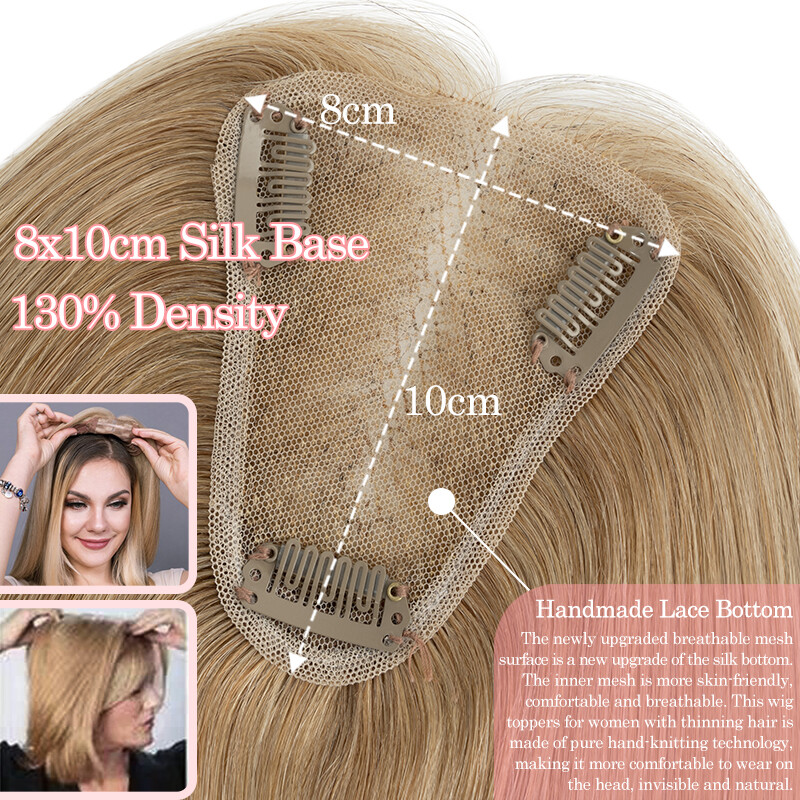 Free Part Lace Base Clip in 100% Remy Human Hair Women Topper Toupee Hairpiece