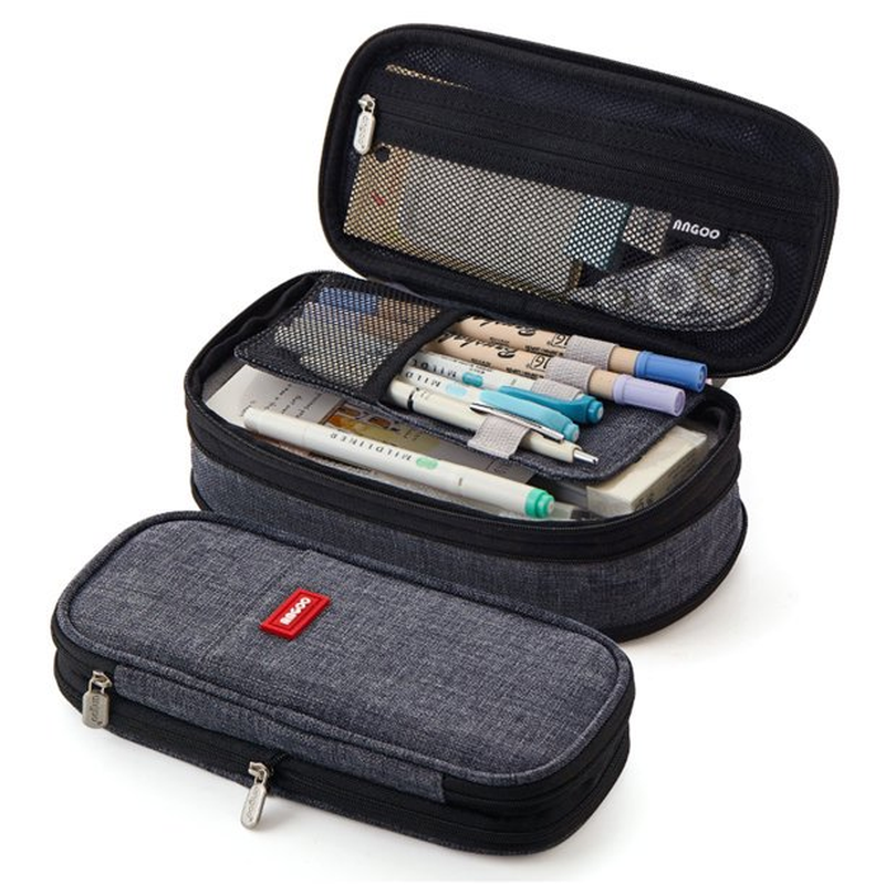 Double Zipper Large Storage College Student Pencil Case Makeup Bag Pouch Station