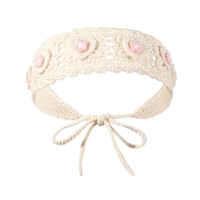 Ethnic Flower/Heart Pattern Kerchief Girl Crochet Headband Tie Back Turban
