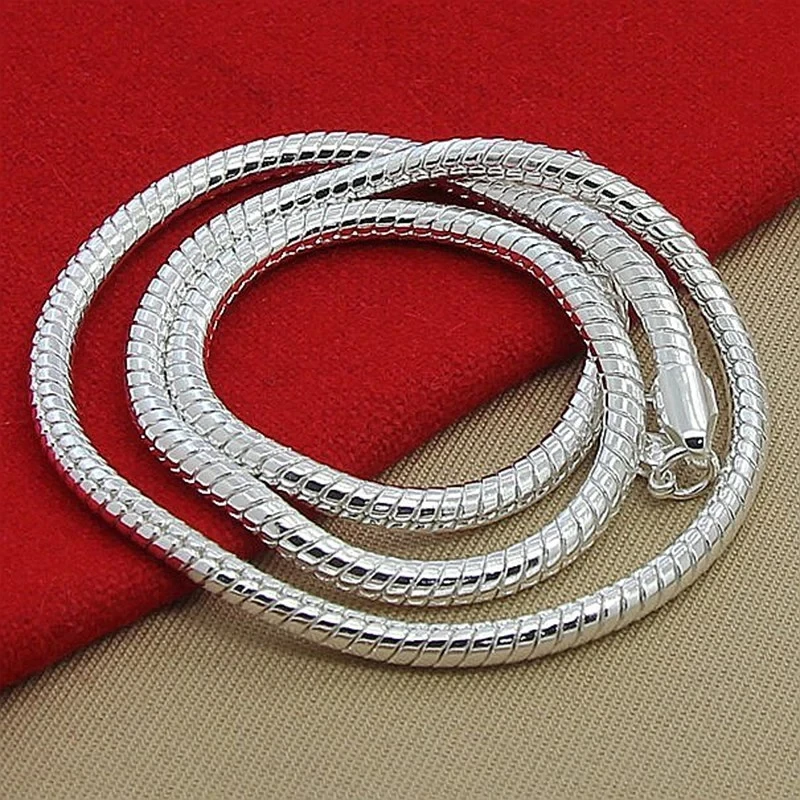 20-60Cm 925 Sterling Silver 3Mm Snake Chain Necklace Bracelet for Woman Man Wedd