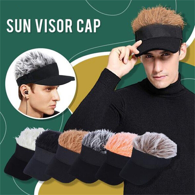 Baseball Cap With Fake Hair Cap Sun Visor Fun Toupee Hats Mens Spiked Wig