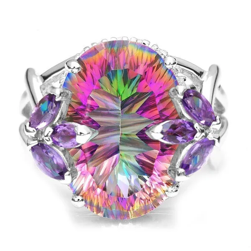 Hot Luxury Ladies Jewelry Pure Natural Mystery Rainbow Yellow Jade Jewel Crystal Princess Cut S925 Sterling Silver Diamond Ring Wedding Jewelry