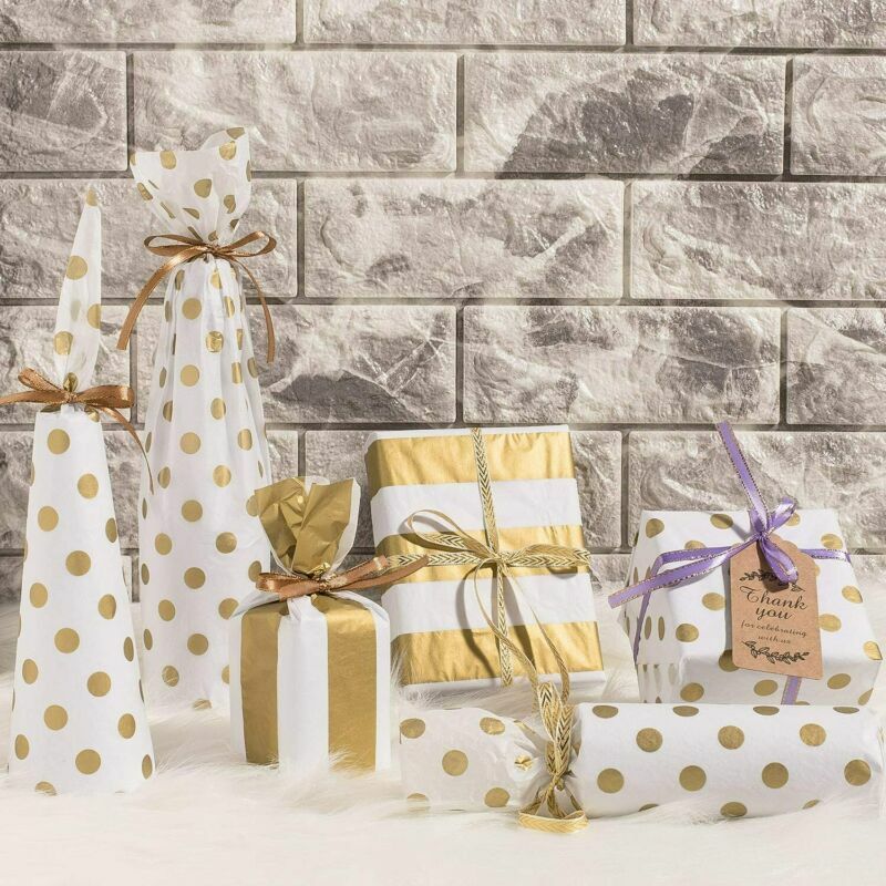 Whaline 90 Sheets Gold Tissue Paper Bulk, Metallic Gift Wrapping Paper for Birth