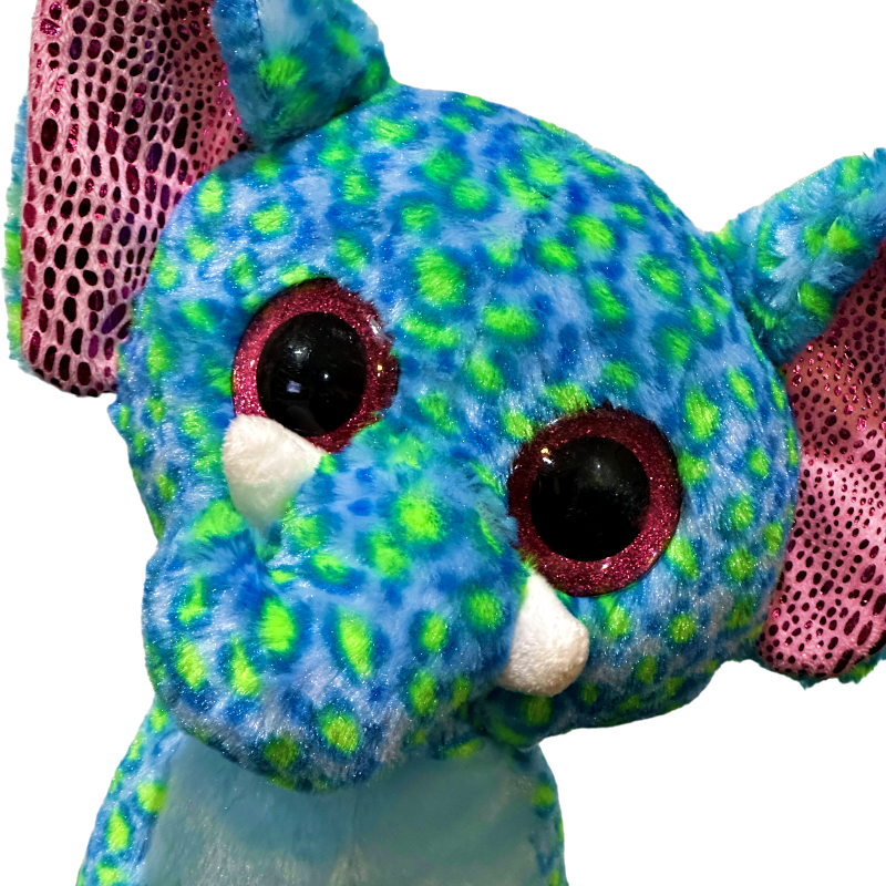 ★BLUE ELEPHANT★ ZENON leopard Big Pink Eyed Elephant Plush Blue Yellow Leopard Stuffed