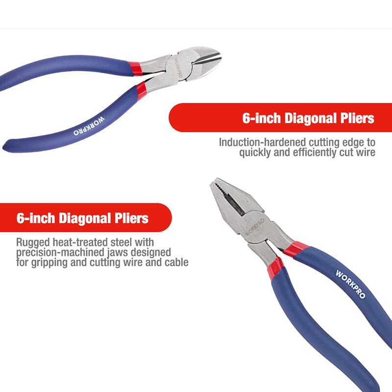 WORKPRO 7PCS 4.5"-8" Pliers Set Groove Joint Long Nose Slip Joint Diagonal Plier