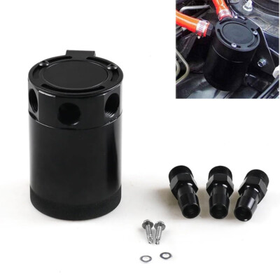 Universal Car Racing Baffled 3-Port Oil Catch Can Tank Air-Oil Separator Black
