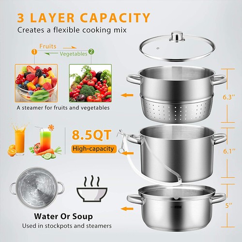 24cm 8.5Qt Stainless Steel Juice Steamer Extractor Fruit Vegetables Juicer Pot