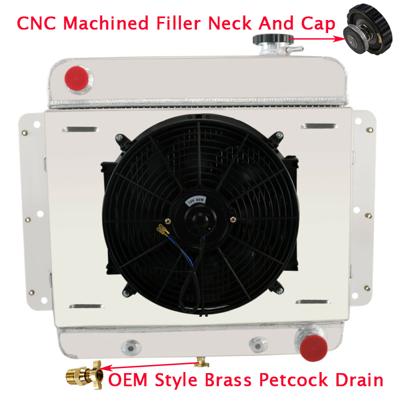 For 1962-1967 63 64 65 66 Chevy Nova II L6 V8 Aluminum 4 Row Radiator Shroud Fan