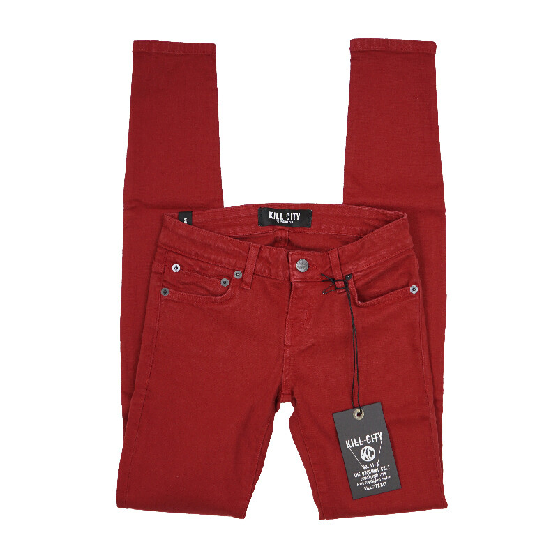

ЖЕНСКИЕ ДЖИНСЫ ИЗ СТРЕЙЧ-САРЖИ KILL CITY JUNKIE FIT, ОКРАШЕННЫЕ В СТРЕЙЧ-САРЖЕ 63-673, Burgundy