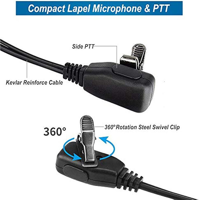 PTT Mic Earpiece Earbone Headset for Kenwood 2-Pins Two Way Radio Walkie Talkie