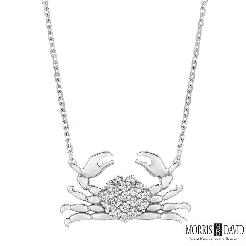 Pre-owned Morris 0.18 Carat Natural Diamond Crab Pendant Necklace 14k White Gold 18'' Chain