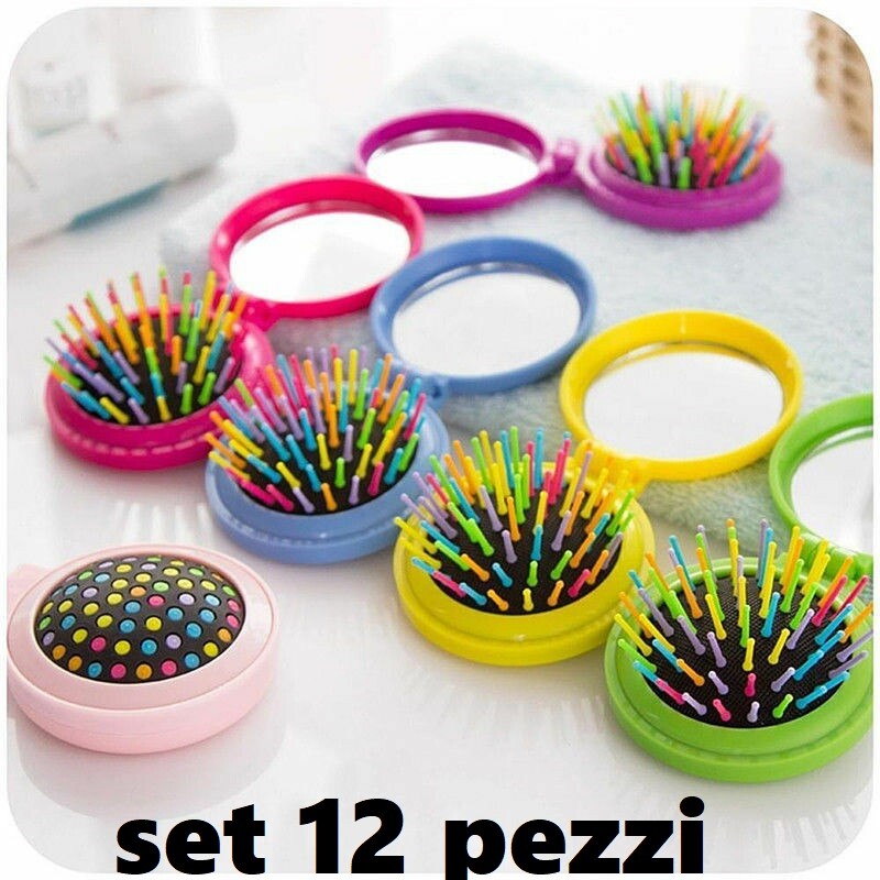 Set 12 Pezzi Spazzola Da Viaggio Con Specchio Tascabile Pieghevole Pettine linq