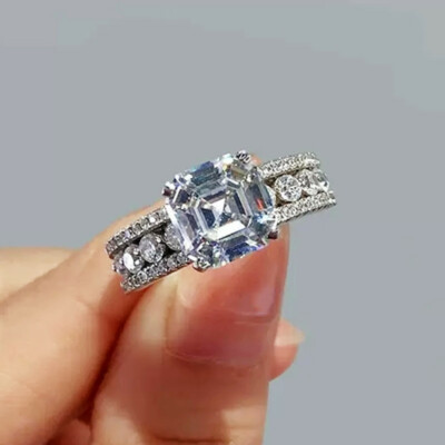 925 Silver Filled Ring Women Fashion Cubic Zircon Wedding Jewelry Gift Sz 6-10