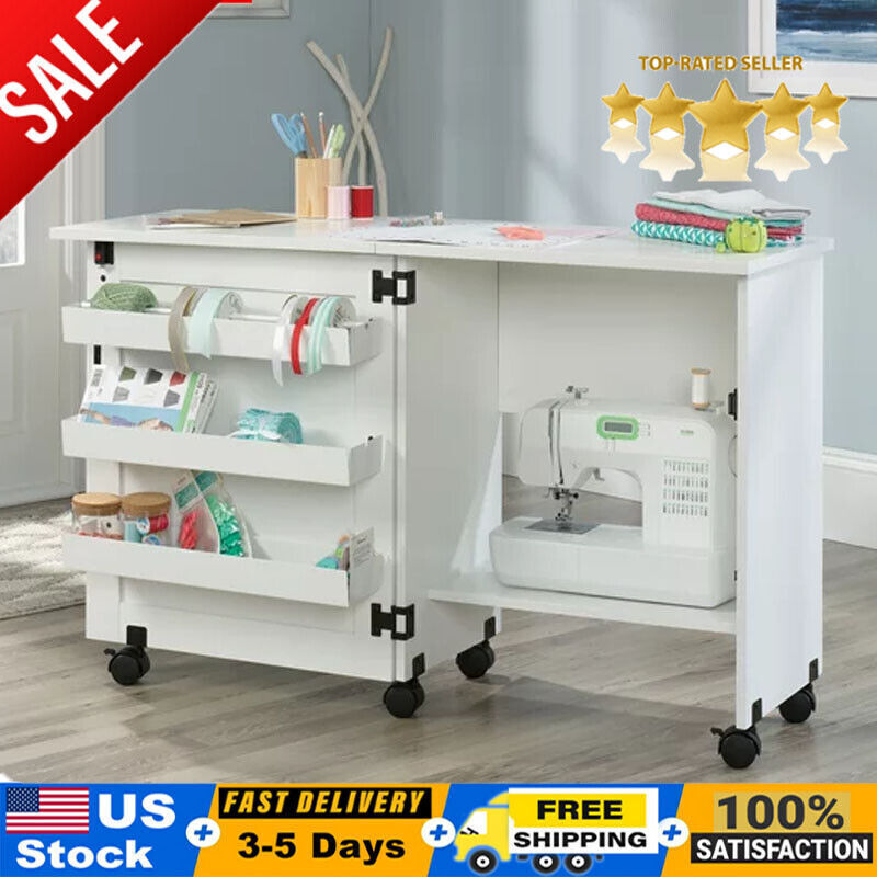 Rolling Sewing Cart Table Workstation Shelves Storage Cabinet