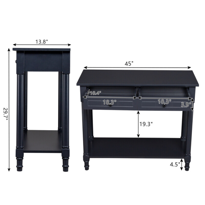 2-Tier Console Table with 2 Drawers Storage Shelves, Console Tables for Entryway