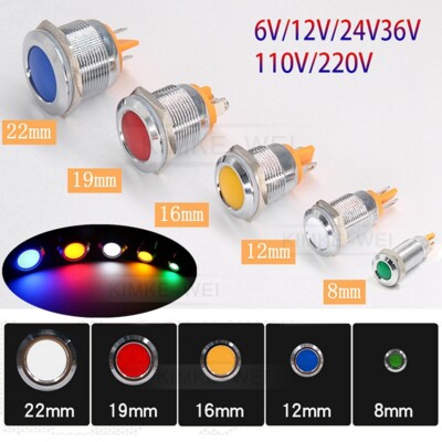 LED Metal Waterproof Pilot Panel Indicator Signal Warning Light Lamp AC/DC New