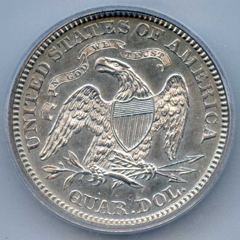 1867 Seated Liberty Silver Quarter. ICG Graded MS 63. Lot #2688