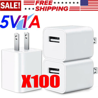 White 1A USB Power Adapter AC Home Wall Charger US Plug FOR iPhone 5 6 7 8 LOT