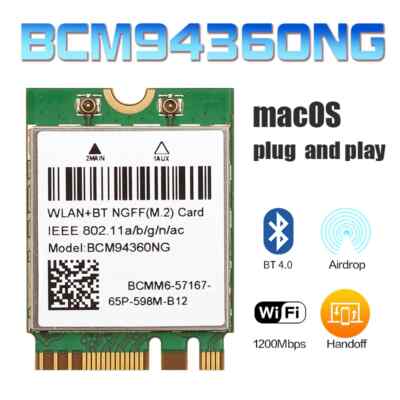 1200Mbps BCM94360NG M.2 Wifi Card MacOS Hackintosh Bluetooth 802.11ac Wireless
