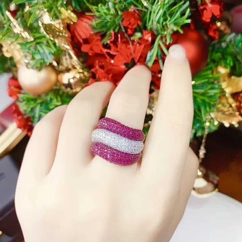 Luxury 925 Silver Natural Gemstones Ruby Sapphire Multilayer Rings Birthstone Engagement Rings Wedding Anniversary Bride Women Ring Size 6 7 8 9 10