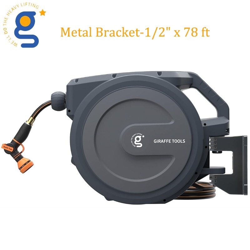 Giraffe Tools Retractable Water Hose Reel Wall Mounted Hose Reel 1/2-IN 78-FT