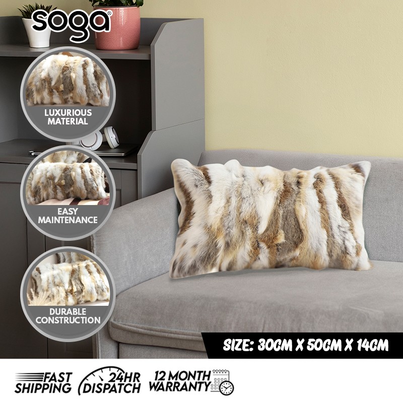 SOGA Coffee Rabbit Fur Lumbar Throw Pillow 30cm