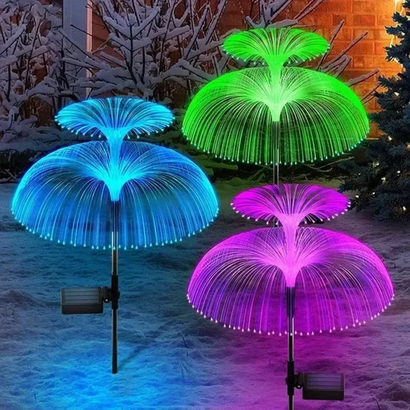 Solar Garden Lights Outdoor Waterproof Fiber Optic Jellyfish Lawn Lights Outdoor