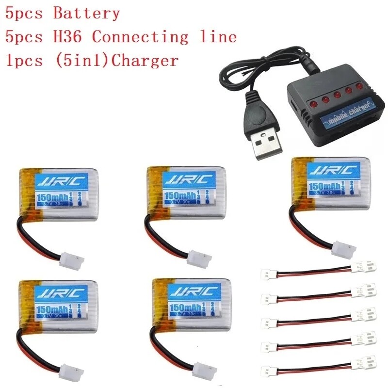 5x H36 3.7V 150mAh 30C Lipo Battery & 5 in 1 USB Charger for RC Drone