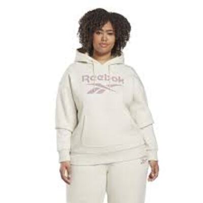 Reebok Womens Logo Hoodie 3X Light Grey Fleece Sweatshirt Pullover NWT