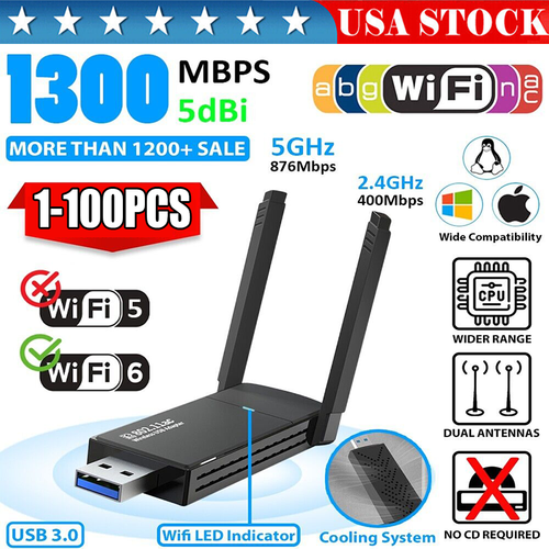 USB 3.0 Wireless WIFI Adapter 1300Mbps Long Range Dongle Dua