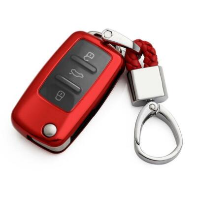 Flip Key Fob Chain For VW Jetta Golf Passat Scirocco Accessories Cover Case Red