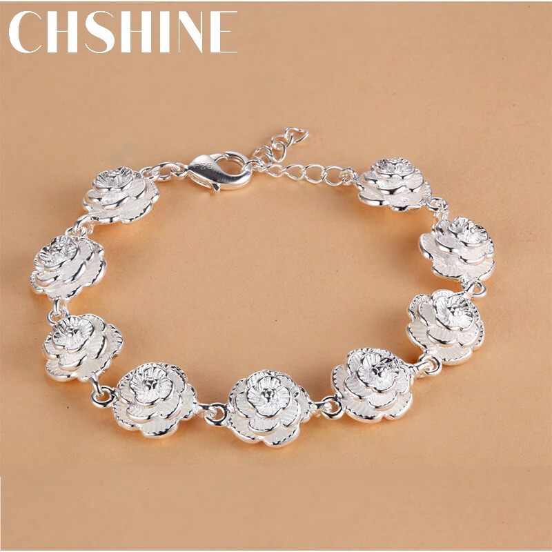 ☆TATIANA☆ Silver 925 Crystal Flower Bracelet BR1798 Crystal Lauren Flower Bracelet (Silver) – Love Stylize
