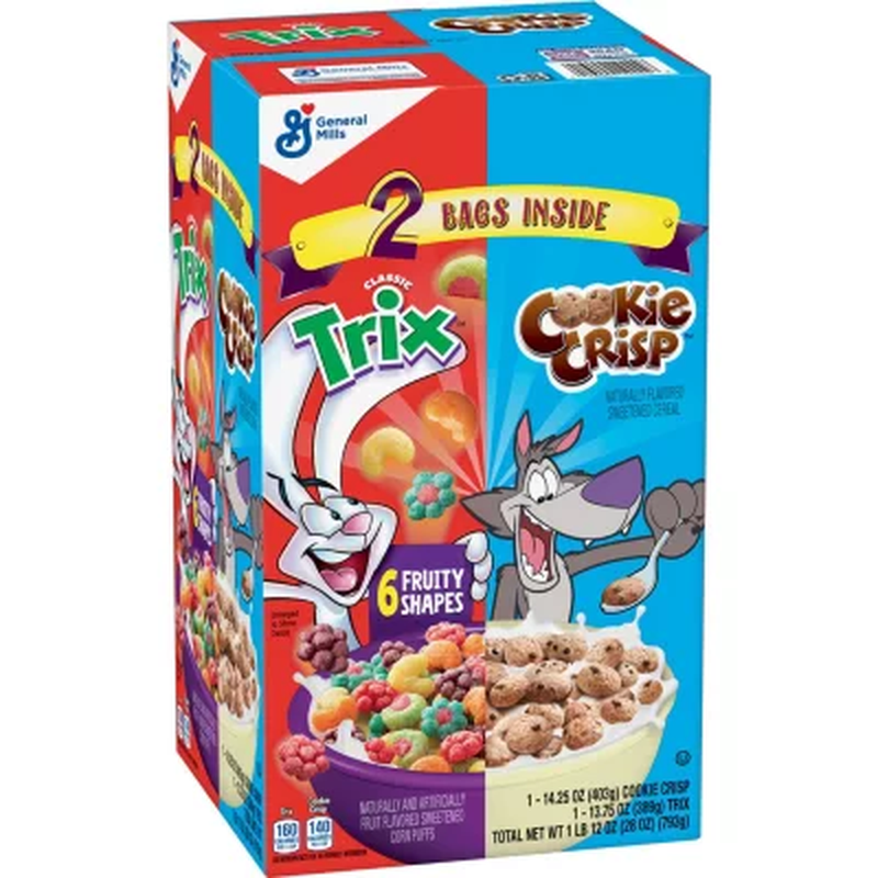 Trix & Cookie Crisp Cereal, Variety Pack (28 oz., 2 pk.) FRE