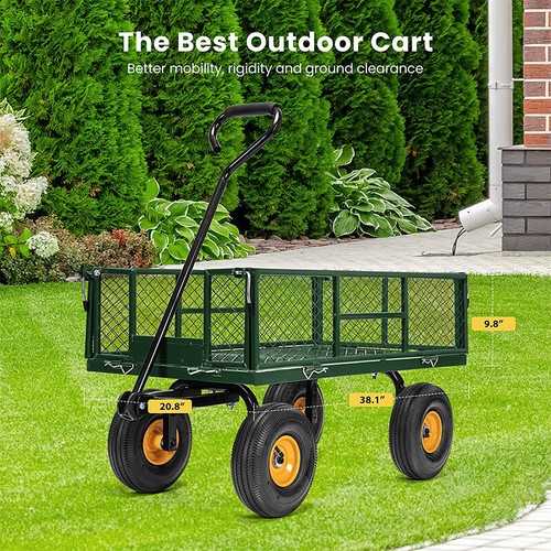1100lbs Mesh Steel Garden Cart Folding Utility Wagon Heavy Duty Side Removable 