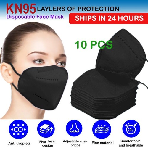 [BLACK] KN95 Face Mask Disposable Protective Respirator Non Medical Cover X10