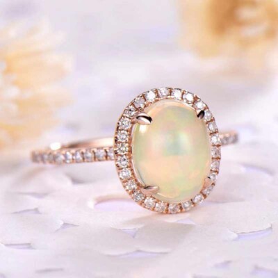 2.12 CT Simulated Diamond Opal Ring Rose Gold Plated Pretty Valentine Gifts Ring