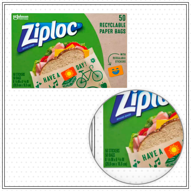 Ziploc Recyclable Paper Bags Sandwich Resealable Sticker Non-Wax 50-Count 2-PACK