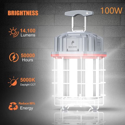 100W LED Temporary Work Light 14500Lm Linkable Construction Workshop Lighting US